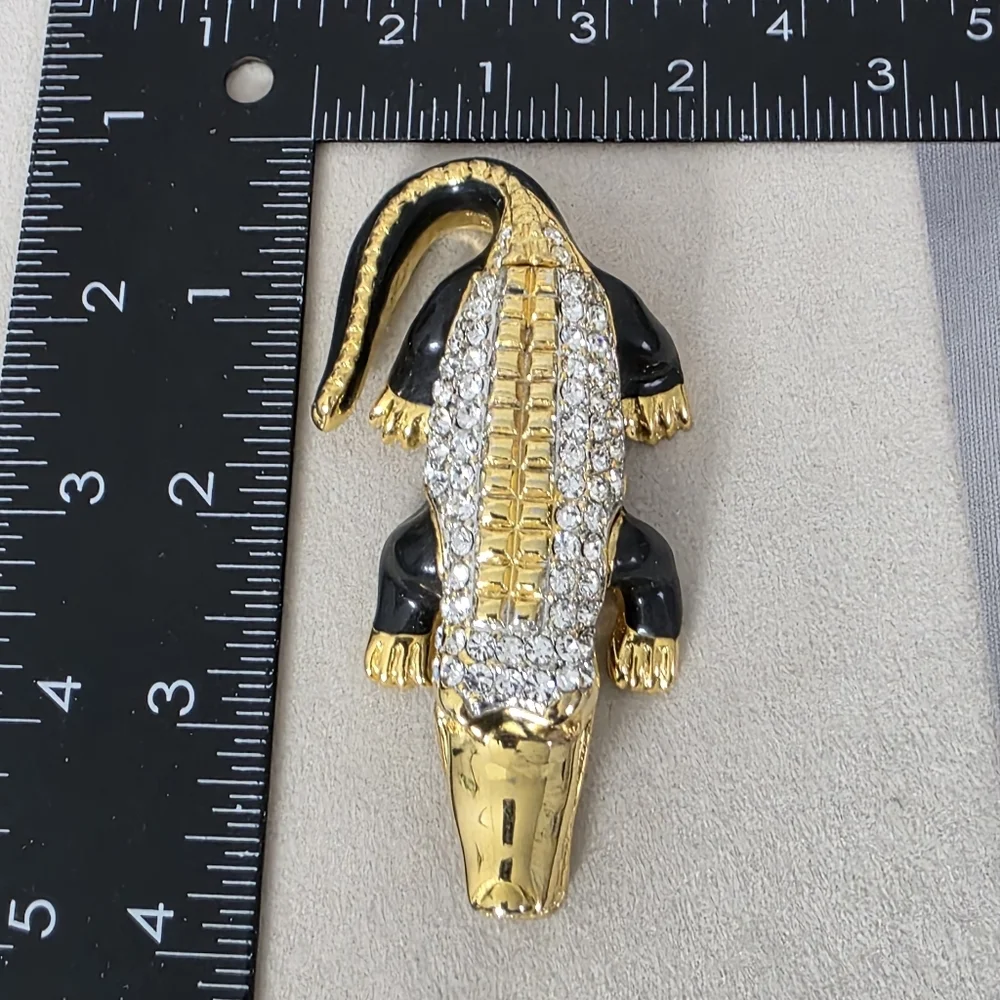 Gold with Cubic Zirconia Alligator Crocodile Trinket Box